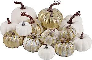 winemana Thanksgiving Artificial Pumpkins, 16 Pcs Rustic Foam Fall Autumn Decorations, White Gold... | Amazon (US)