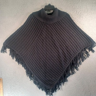Jaclyn Smith Womens Black Turtleneck Sweater Poncho Size Large Knit Tassled Soft | eBay US