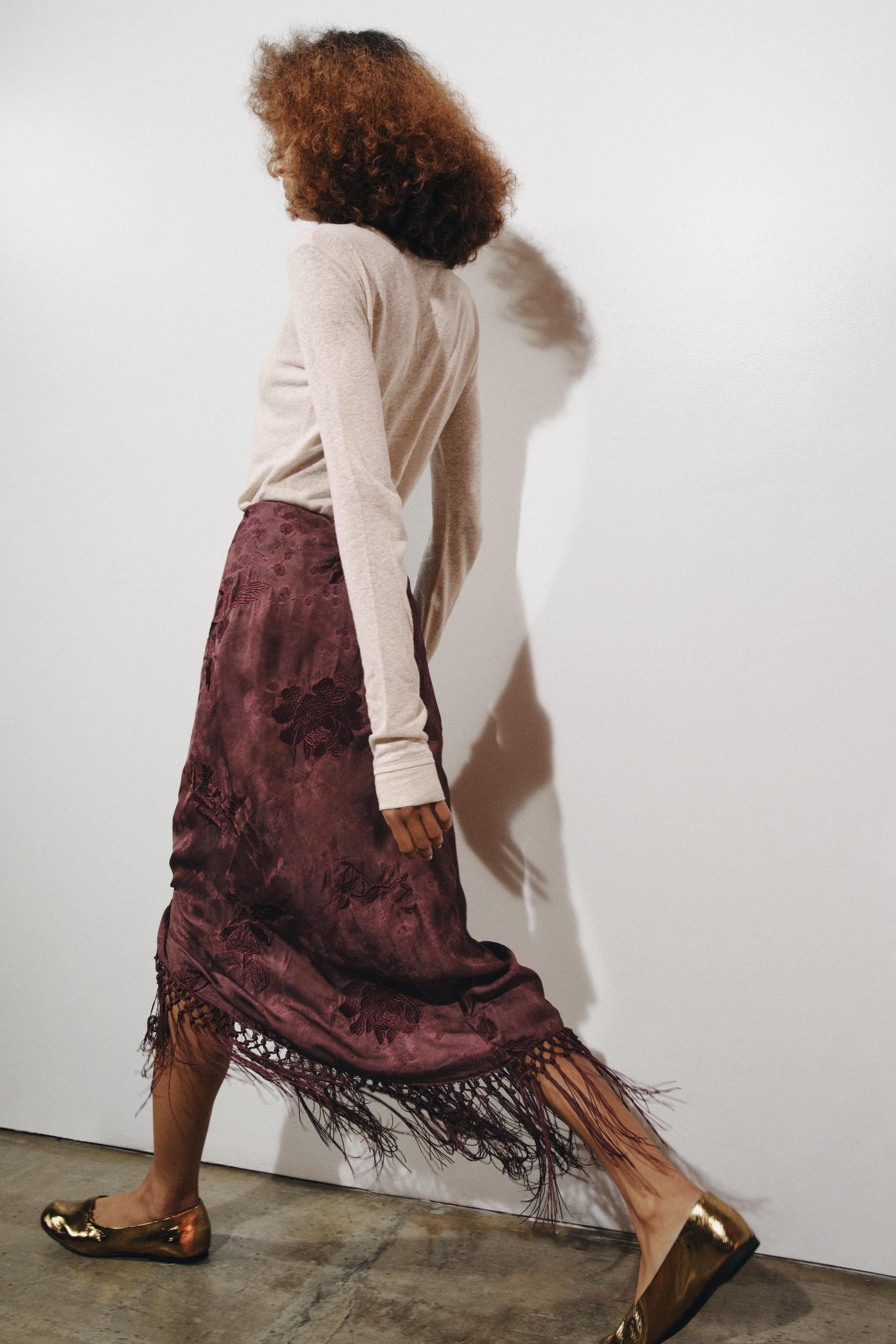EMBROIDERED FRINGED SARONG SKIRT | Zara UK