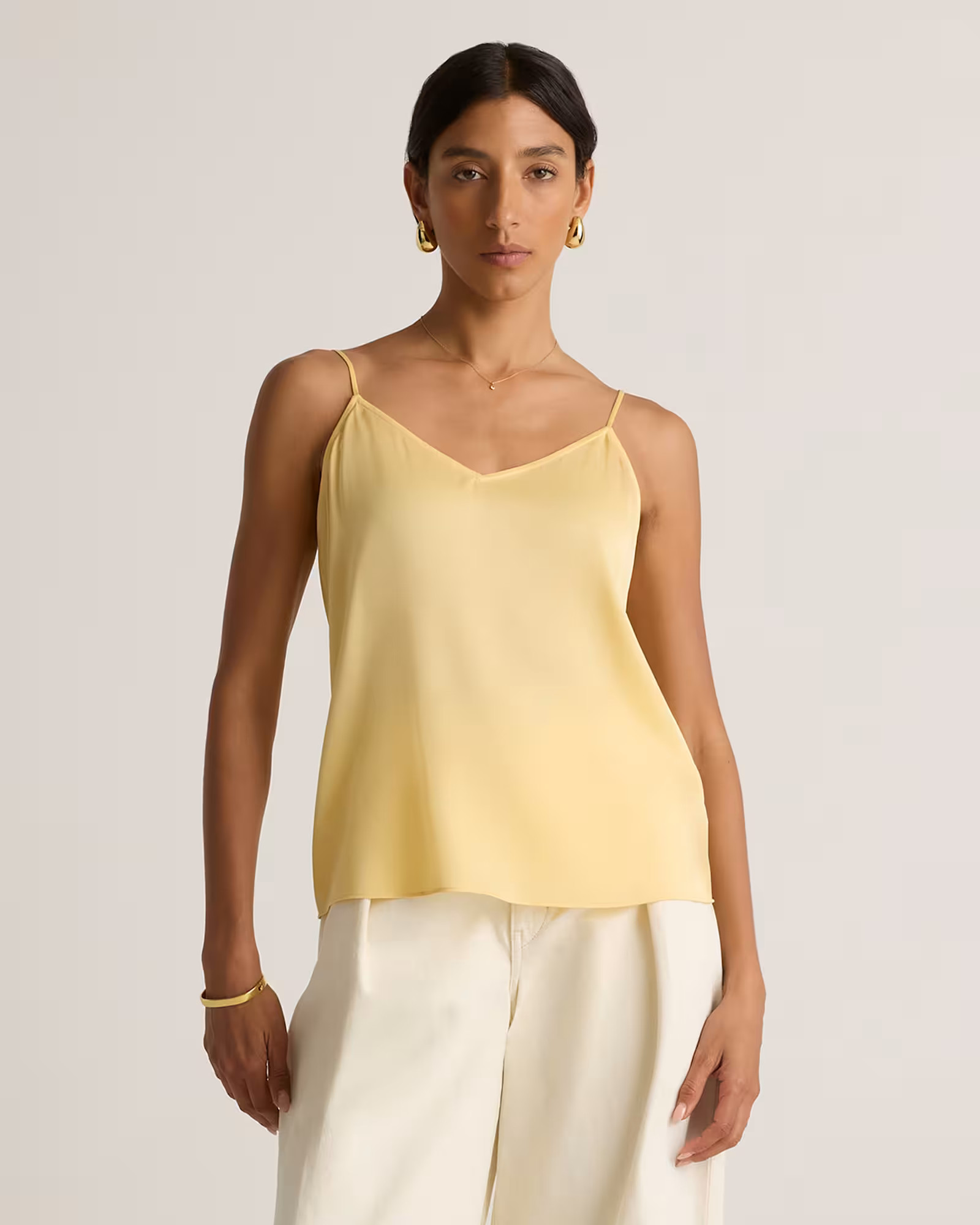 Washable Stretch Silk V-Neck Cami in Butter Yellow | Quince