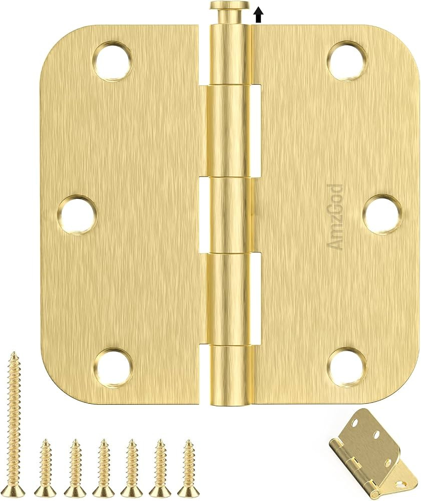 AmzGod Satin Brass Door Hinges - 12 Pack Gold Door Hinges 3.5 Inch Rounded Interior Door Hinge wi... | Amazon (US)