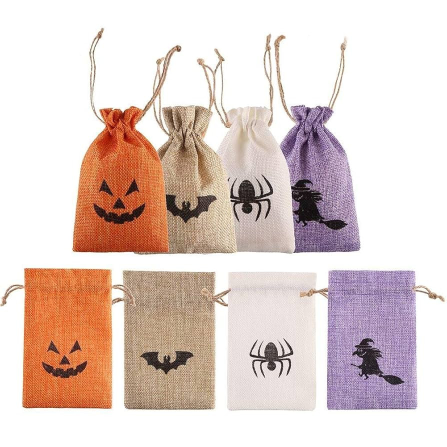 DECORA Halloween Burlap Gift Bags with Double Jute Drawstrings Candy Pouch Halloween Treat Bags w... | Amazon (US)