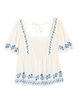 Embroidered Flutter-Sleeve Square-Neck Top for Women | Old Navy (US)
