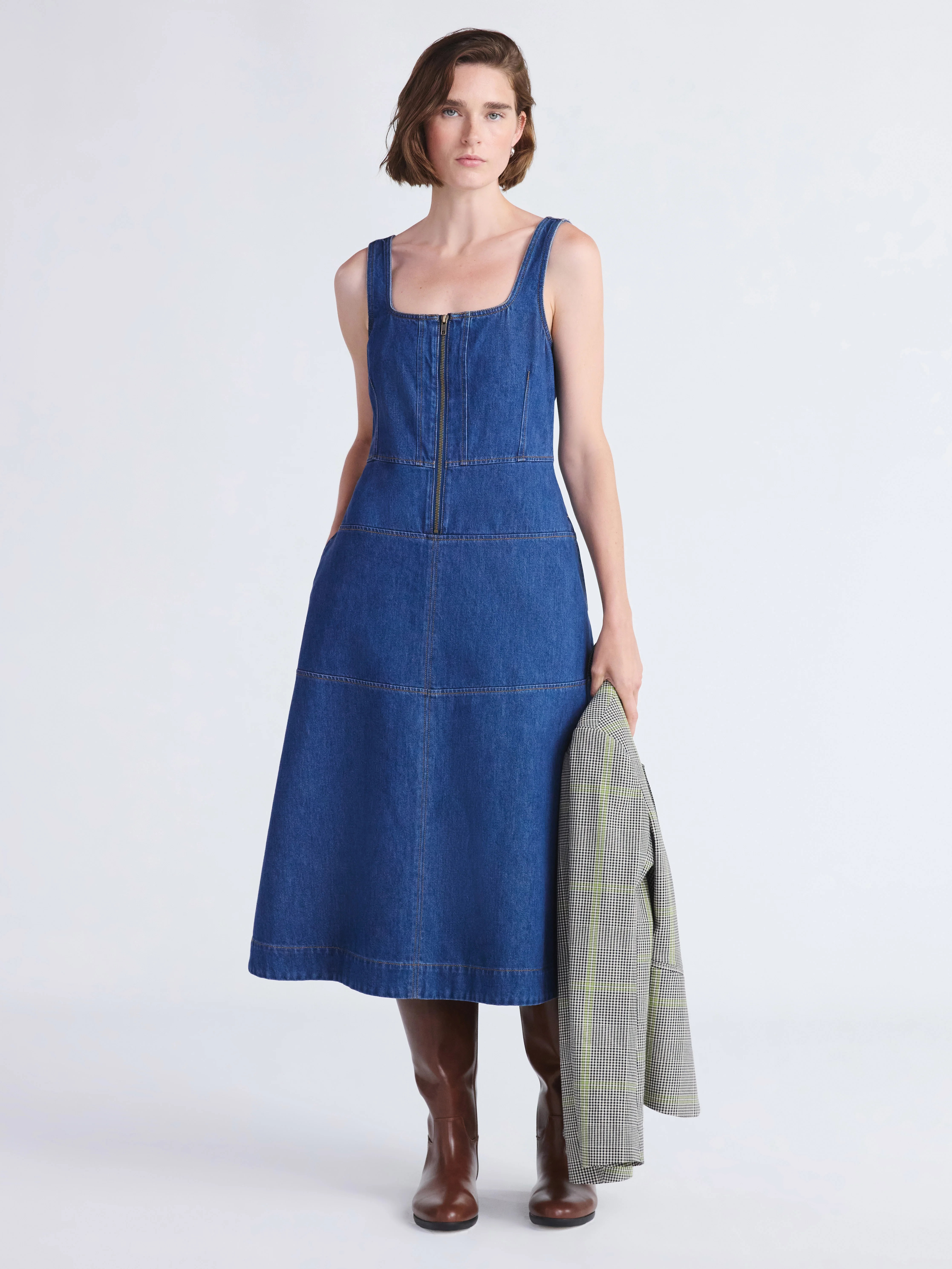 Free Assembly Women's Sleeveless Square Neck Denim Midi Dress, Sizes XS-XXL | Walmart (US)