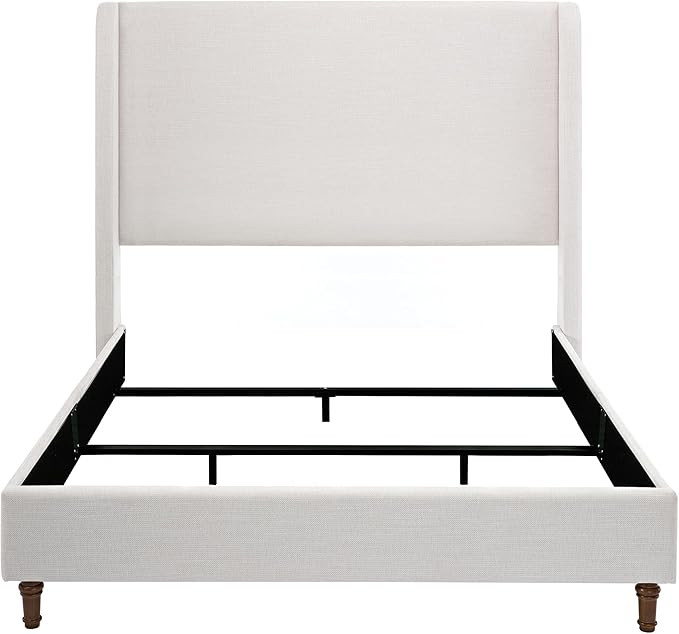 Upholstered Platform Wingback Bed Frame with 54" High Headboard, Solid Walnut Wood Feet, Sturdy M... | Amazon (US)