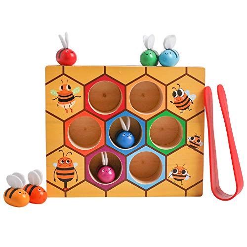 Celarlo Toddler Fine Motor Skill Toys, Clamp Bee to Hive Matching Game, Montessori Wooden Color Sort | Amazon (US)