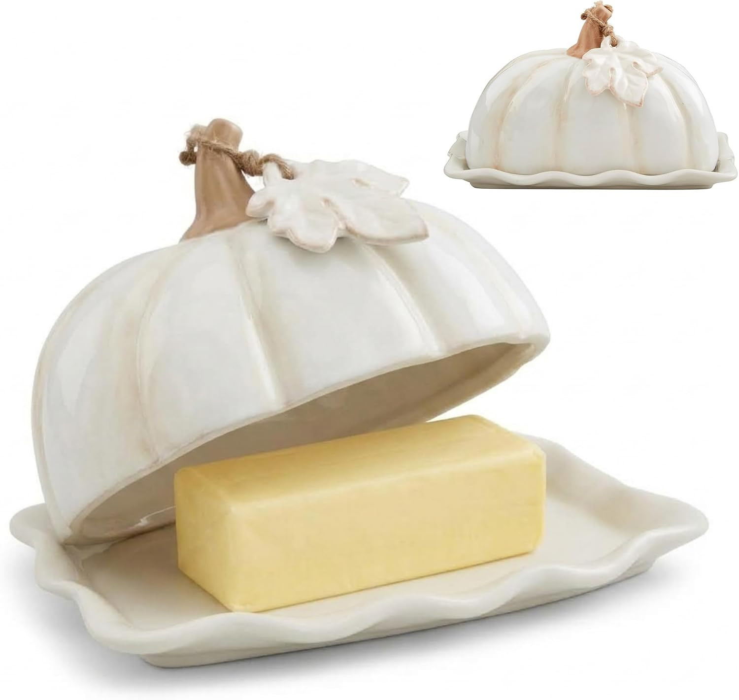 Mud Pie White Pumpkin Butter Dish, 4 1/4" x 7 1/2", Cream | Amazon (US)