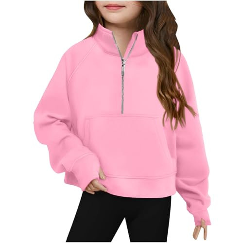 cute sweaters for teen girls Girls Half Zip up Sweatshirt Trendy Winter Cropped Long Sleeve Shirt Pullover Youth Preppy Tween Girl Cute Clothes | Amazon (US)