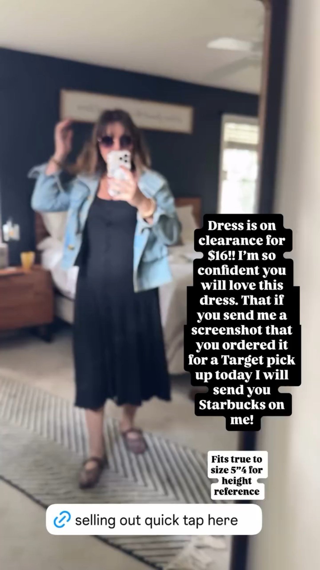 Dress is on clearance for $16!! I’m so confident you will love this dress. That if you send me a screenshot that you ordered it for a Target pick up today I will send you Starbucks on me!  Fits true to size 5”4 for height reference