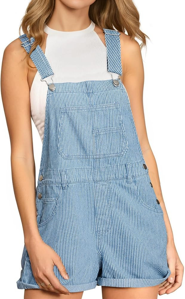 Glamaker Denim Overall Shorts for Women Casual Denim Romper Jean Short Overalls Loose Fit Denim J... | Amazon (US)