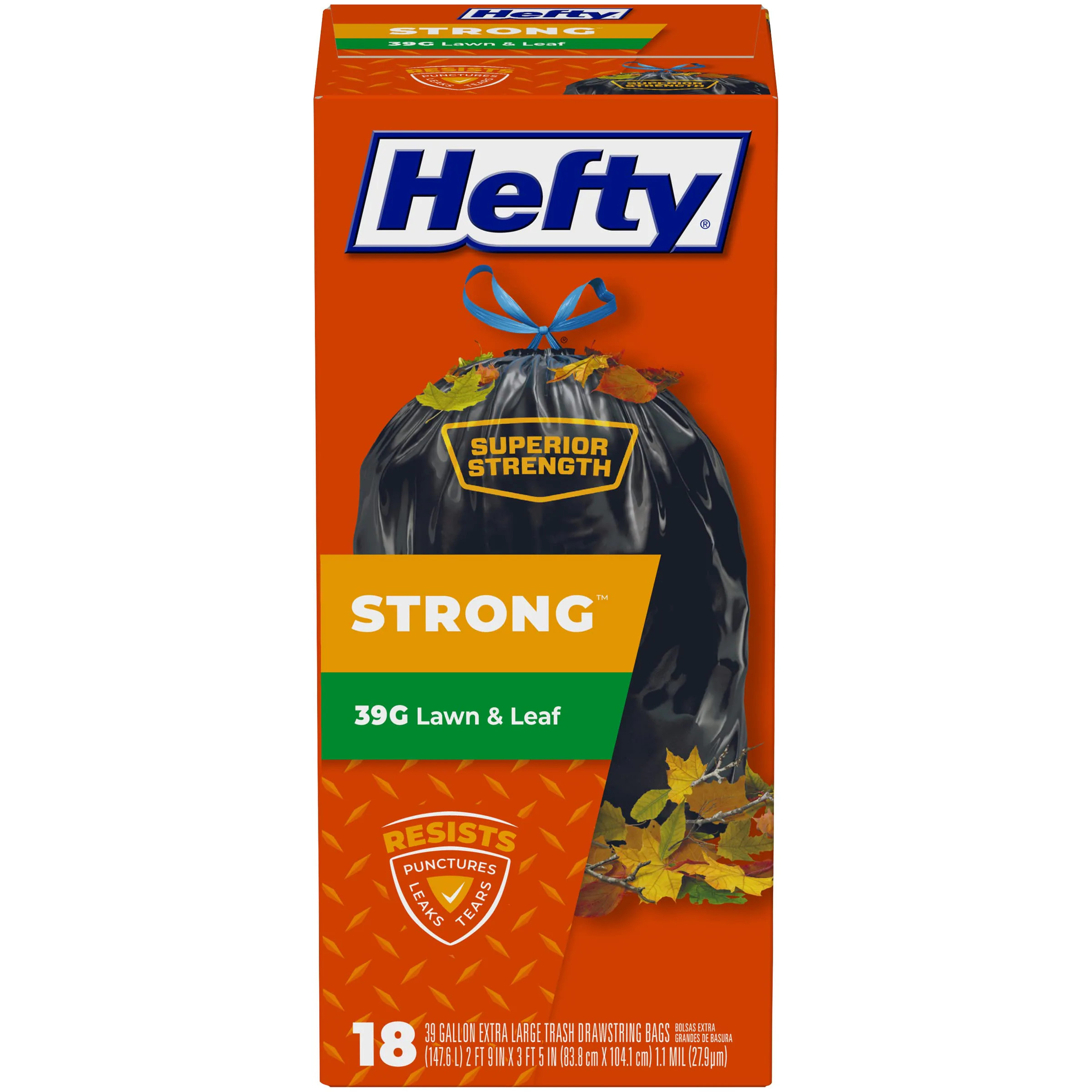 Hefty Strong Lawn and Leaf Large Trash Bags 39 Gallon 18 Count (Pack of 6) 108 Total | 00013700967207-F7A4 | Lowe's