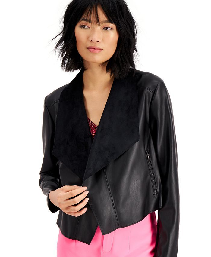 Bar III Faux-Leather Flyaway Jacket, Created for Macy's  & Reviews - Jackets & Blazers - Women - ... | Macys (US)