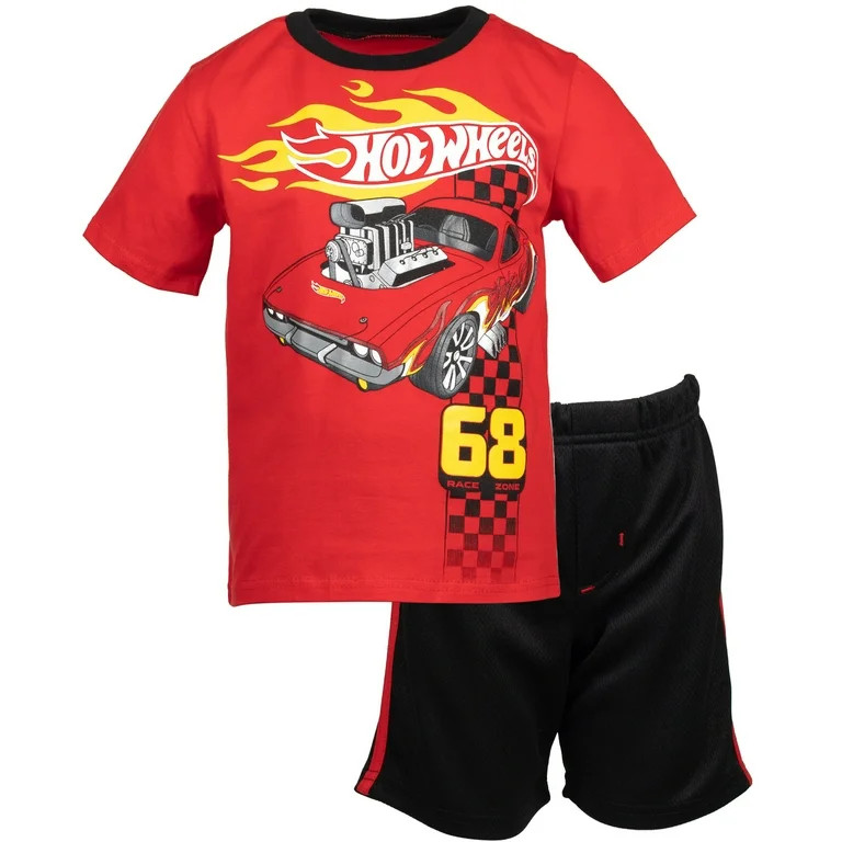 Hot Wheels Toddler Boys T-Shirt and Mesh Shorts Outfit Set Toddler to Big Kid | Walmart (US)