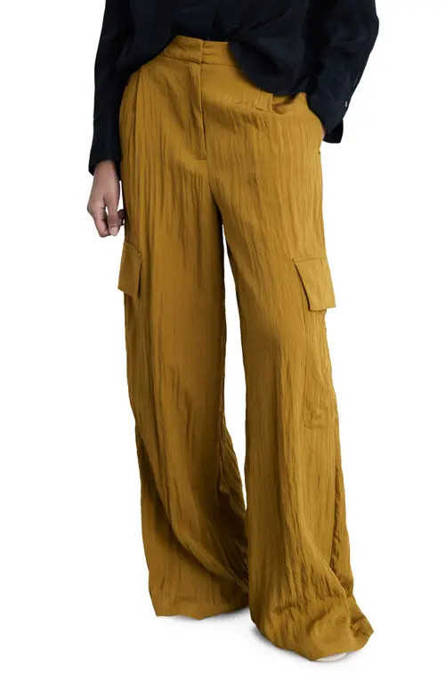 MANGO Textured Satin Cargo Pants in Olive Green at Nordstrom, Size Medium | Nordstrom