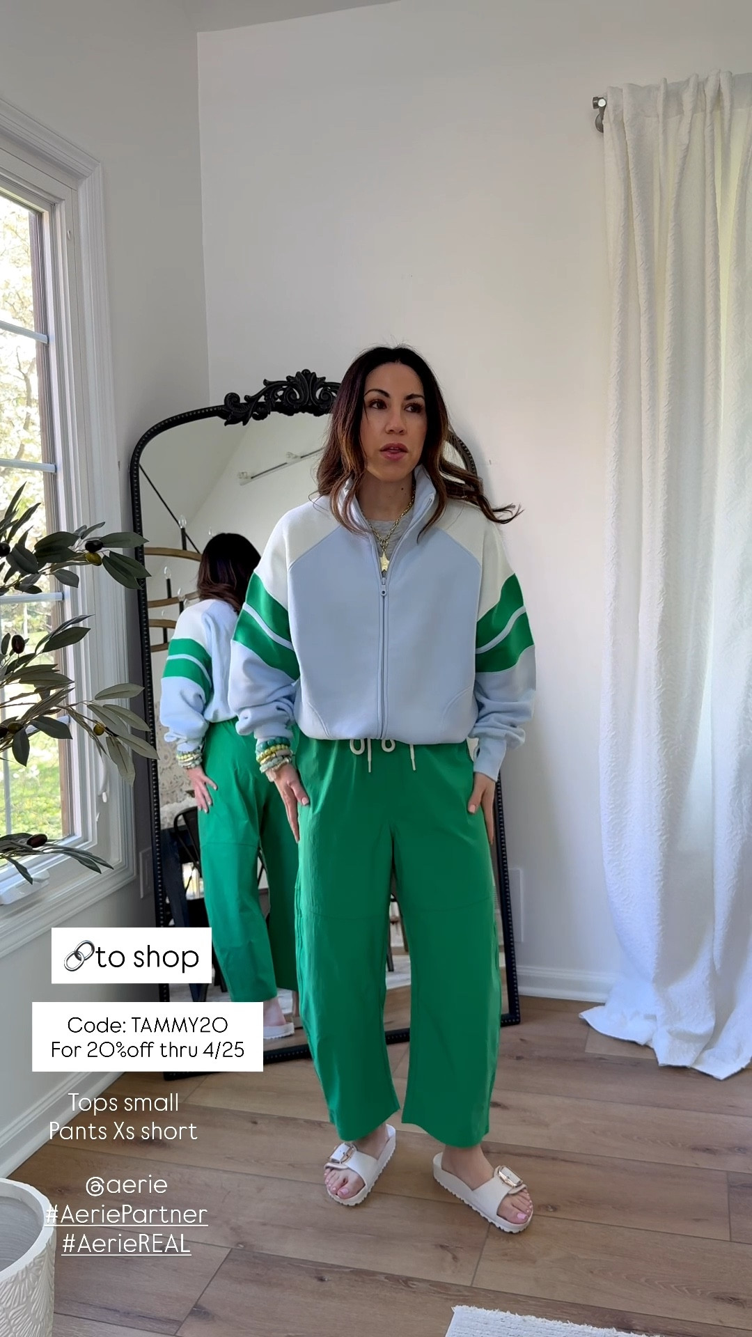 Code: TAMMY20. Oh happy day! I've got a code for @Aerie and the cutest new spring outfits in this Aerie haul. New pants, denim shorts, sets and all the comfy mom on the go looks. Use my stackable code TAMMY20 for 20% off sitewide (excludes clearance and 3rd party) thru 4/25! #AeriePartner #AerieREAL #aerie #ad 

Shorts small. Wide leg pants small short. Green pants Xs short. Denim shorts small. Orange sweatshirt XS. Tee/tank small. Gauze top small. Zip up small. Taupe sweatshirt small but need XS. Blue sweatshirt small. Joggers XS short. 

Aerie 



#LTKSaleAlert #LTKPetite #LTKxAerie