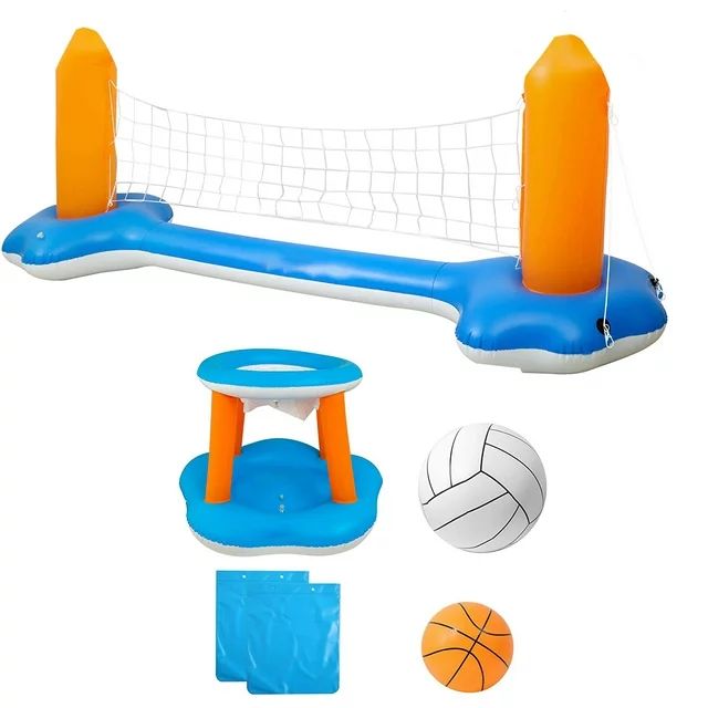 Inflatable Pool Float Set Volleyball Net & Basketball Hoops; Balls Included for Kids and Adults S... | Walmart (US)