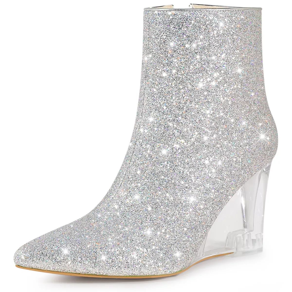 Perphy Women's Sparkly Glitter Pointy Toe Clear Wedge Heels Ankle Boots | Target