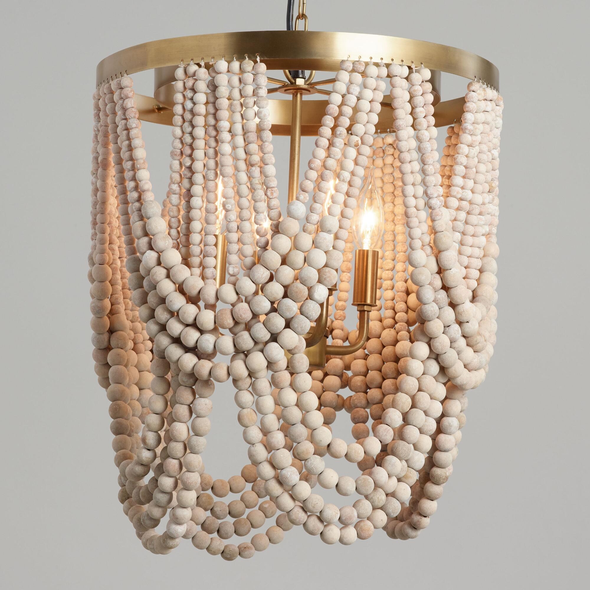 Whitewash Wood Draped Bead 4 Light Chandelier by World Market | World Market