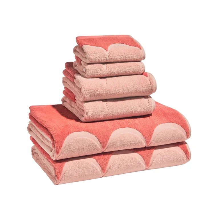 Beautiful by Drew Barrymore 6-Piece Scallop Bath Towel Set, Soft 100% Cotton, Rose | Walmart (US)
