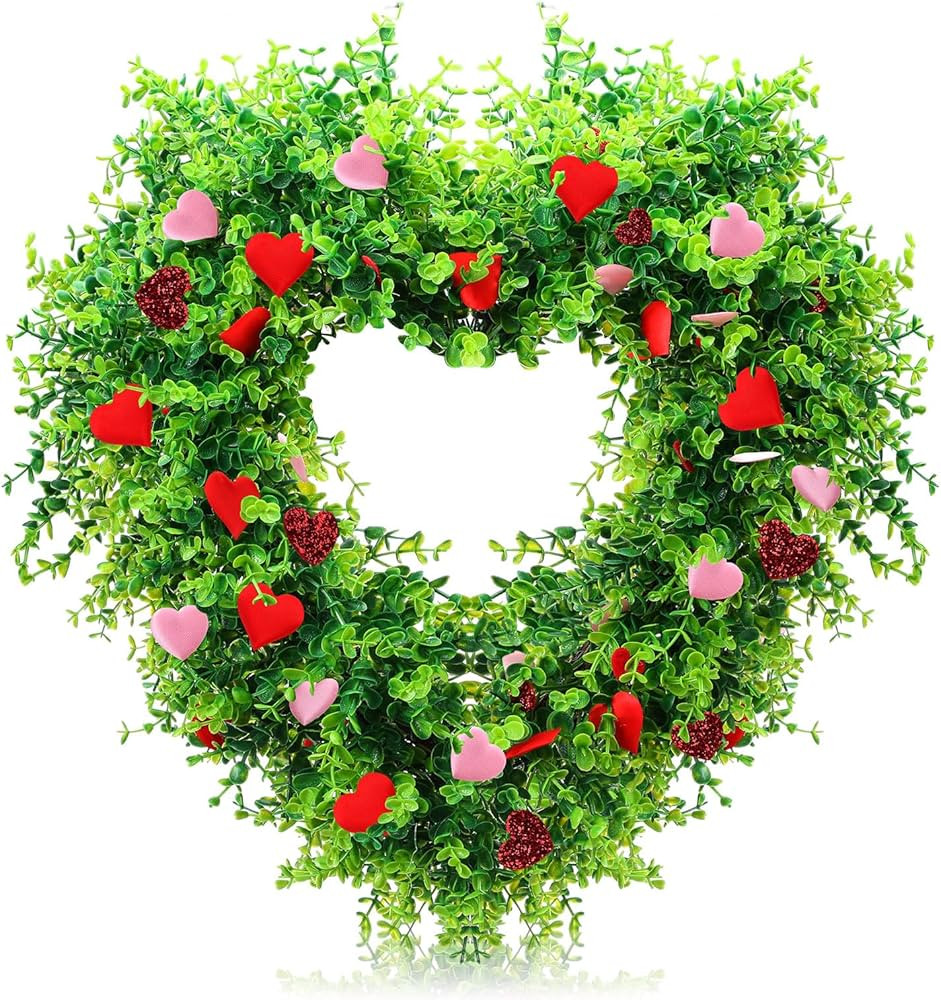 Sinmoe Valentines Day Wreath Valentine Wreath for Front Door Artificial Eucalyptus Wreath Spring ... | Amazon (US)