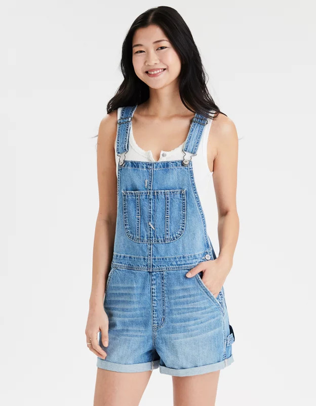 AE Denim Tomgirl Short Overall | American Eagle Outfitters (US & CA)