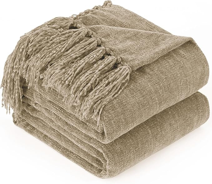 Chenille Throw Blanket for Couch with Tassels,50"X60" Soft Cozy Lightweight Knitted Boho Decorati... | Amazon (US)