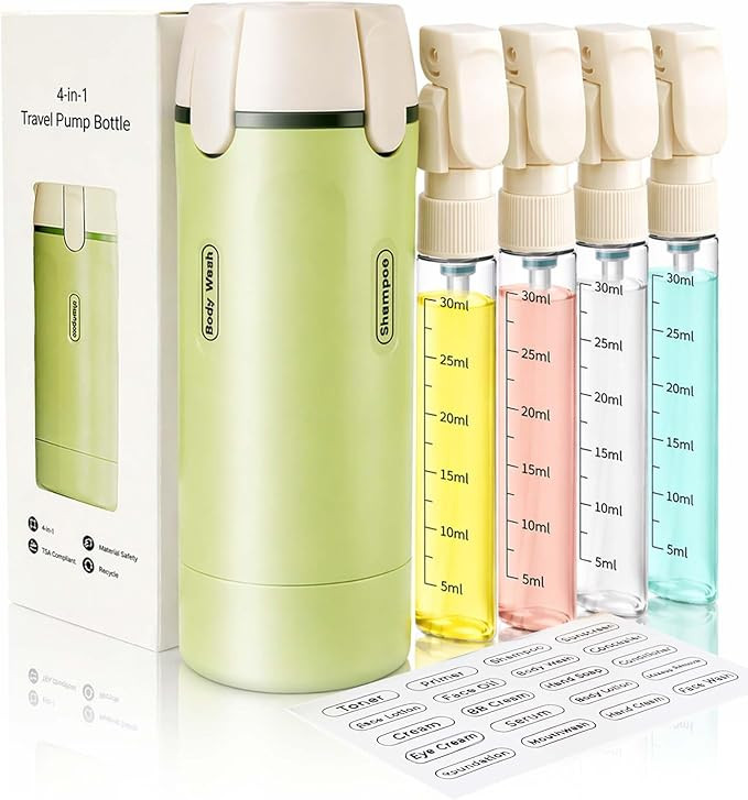 4 in 1 Travel Dispenser Bottle, TSA Approved Leak Proof Refillable Toiletry Containers for Shampo... | Amazon (US)