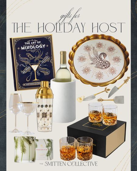 Gifts for the Holiday Host include gold serving tray, gold cheese knives, wine chiller, cocktail shaker, gold rimmed wine glass, gold rimmed cocktail glass, whiskey glasses, holiday candle, cocktail book.

Holiday gift, gift guide, gifts for the host, hostess gift, Christmas gift 

#LTKHoliday #LTKfindsunder100 #LTKGiftGuide