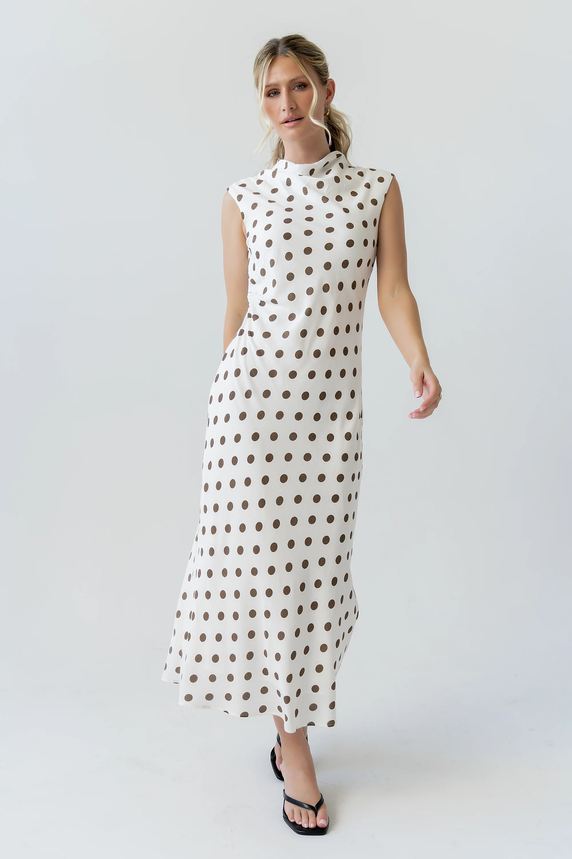 Tiffany Polka Dot Mock Neck Midi Dress | Böhme US