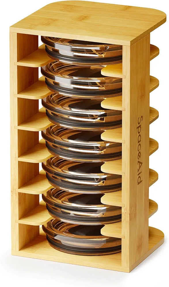 SpaceAid Bamboo Tumbler Lid Organizer for Kitchen Cabinet, Water Bottle Lid Organizer for Cabinet... | Amazon (US)