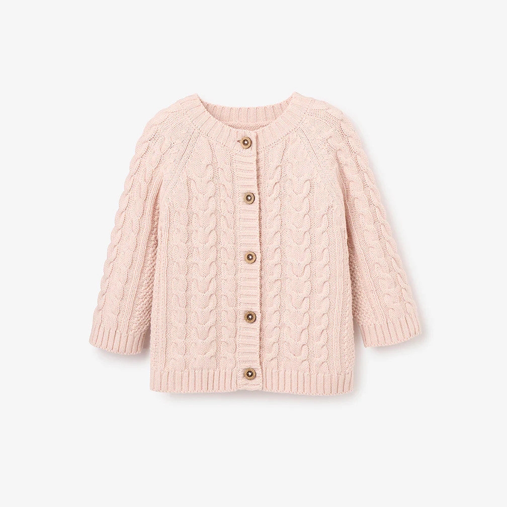 Pale Pink Horseshoe Cable Knit Baby Cardigan | Elegant Baby