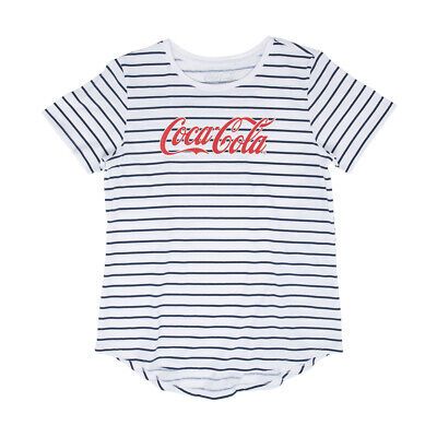 Women's Licensed White Coca Cola Striped Tee Size 6 Coke | eBay AU