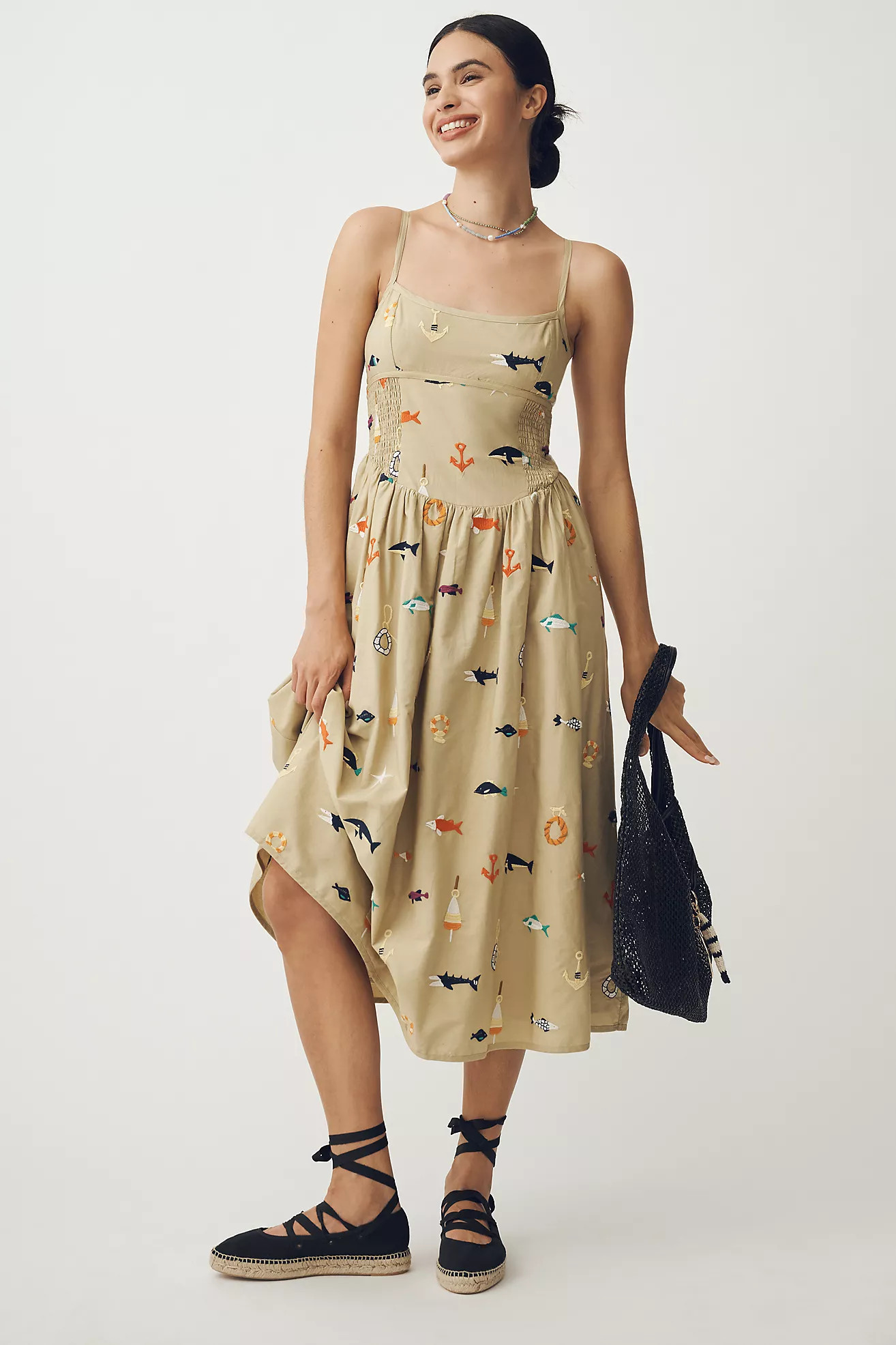 Maeve Sleeveless Square-Neck Drop-Waist Midi Dress | Anthropologie (US)