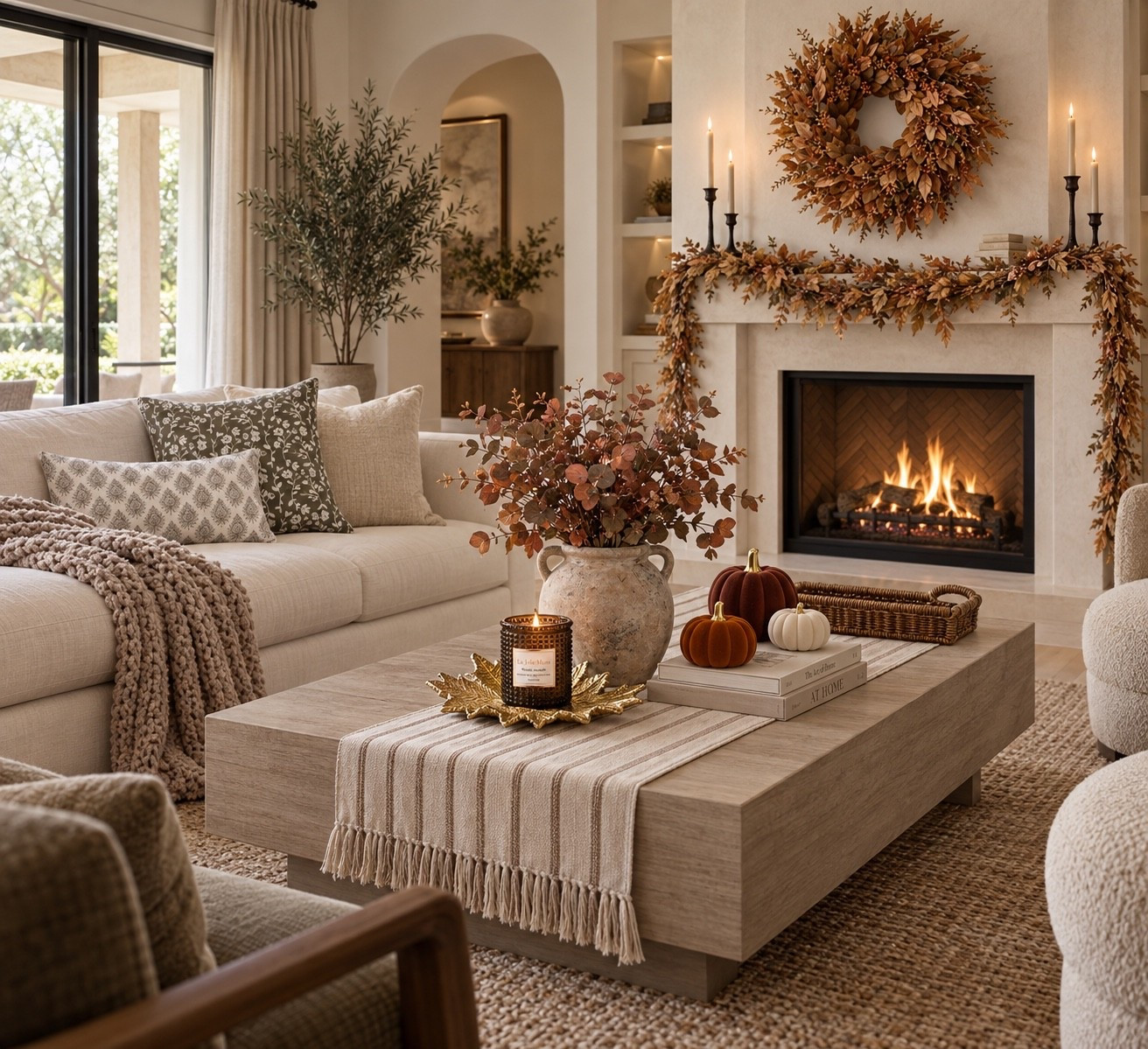 Fall decor designed picked by interior designers candlestick candle holder set of three metal. Maple leaf oval vintage picture frame bronze. Maple leaf shaped metal jewelry dish. Cypress leaves fall garland. Beige, brown, tope, white cotton and linen woven with tassels table runner. Coffee, brown serving tray with scalloped edges or Trey. Fall eucalyptus leaves, stems faux fall floral. Farmhouse, rustic vase, decorative pottery. Woody jasmine scented candle natural soy wax. Fall pumpkin decor velvet flock chunky knit throw blanket for couch fake fall eucalyptus wreath for front door decor.

#LTKSeasonal #LTKSaleAlert