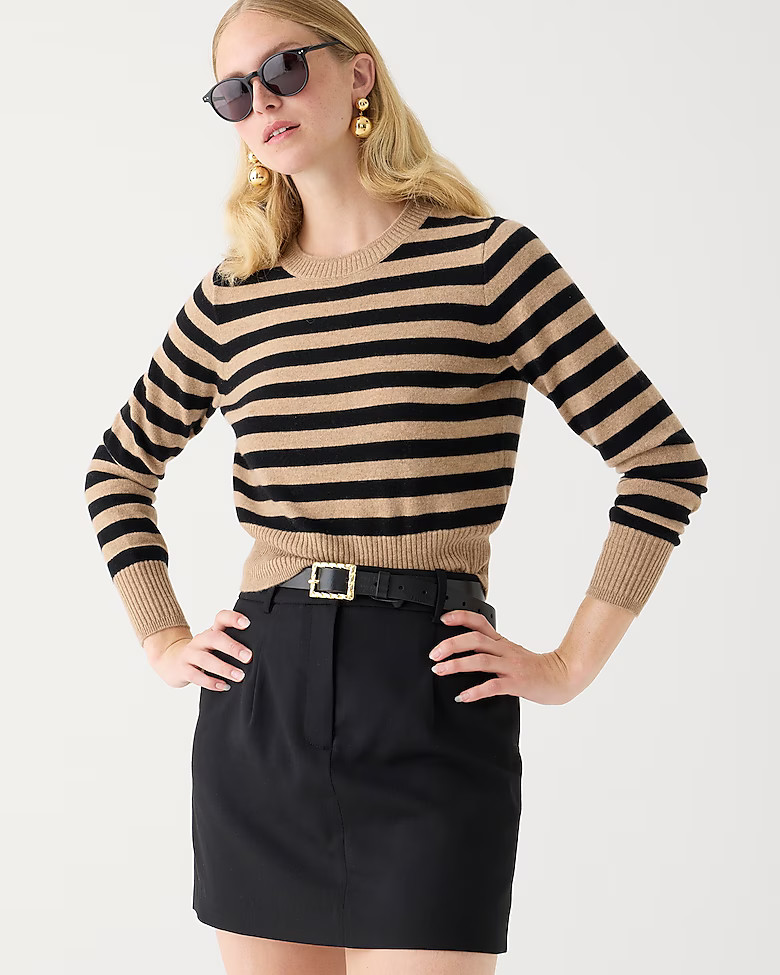 Cashmere shrunken crewneck sweater in stripe | J. Crew US