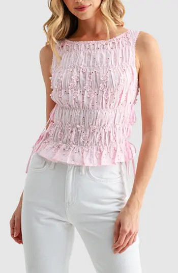 Embroidered Eyelet Smocked Sleeveless Top | Nordstrom