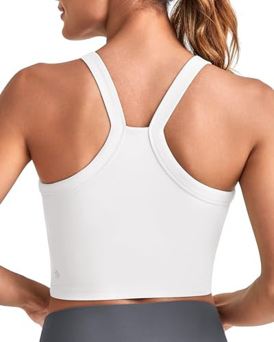 G4Free Workout Tank Tops Woman Built in Bra Halter Longline Yoga Sports Shelf Bra Athletic Gym Padded Tanks Racerback (White,M) | Amazon (US)
