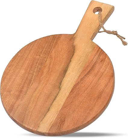 Amazon.com: Samhita Round Acacia Wood Cutting Board with Handle for Chopping and Serving Charcute... | Amazon (US)