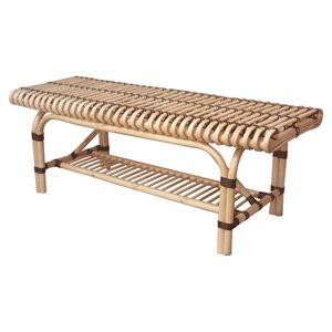 New Pacific Direct Baza 18" Rattan Bench with Shelf in Natural/Black | Cymax