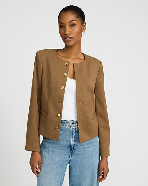 Novelty Button Collarless Jacket | Express