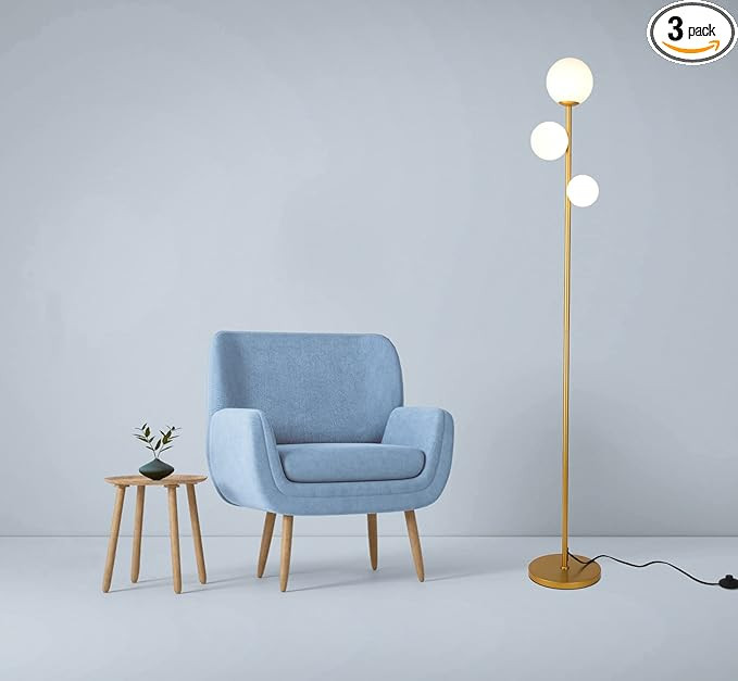 3 Globe Mid Century Modern Floor Lamp for Living Room, Contemporary Gold Lamp with Frosted Glass ... | Amazon (US)