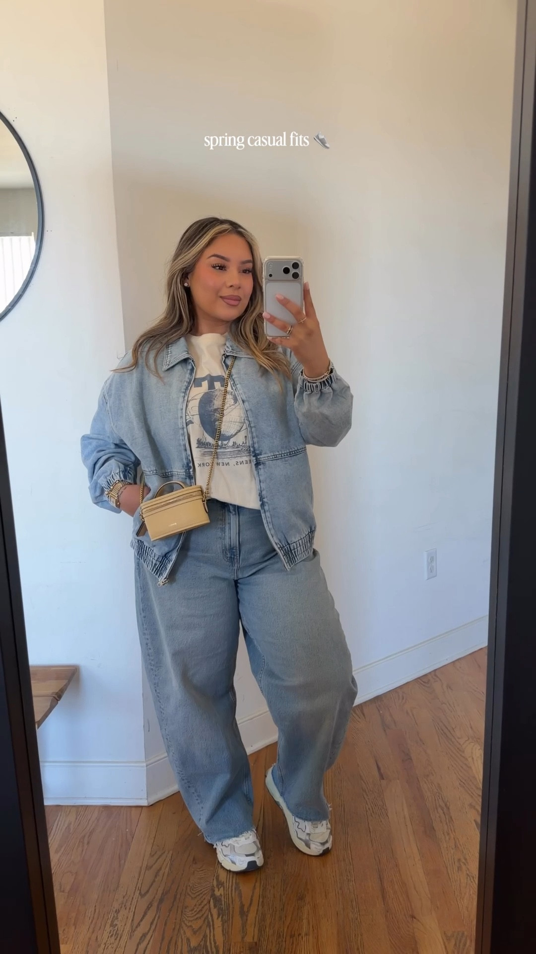 Spring Casual Outfits 👟 sizing: 

Zara pants: 44(baggy fit) 
Nike Tee: L 
Faux leather Jacket: L 
Denim Jacket: L 
Blue Barrel Jeans: 31 Curve Regular 
Olive Jeans: 31 Curve Regular 
White/Silver Tee: M 


#LTKMidsize #LTKSeasonal #LTKSpringSale