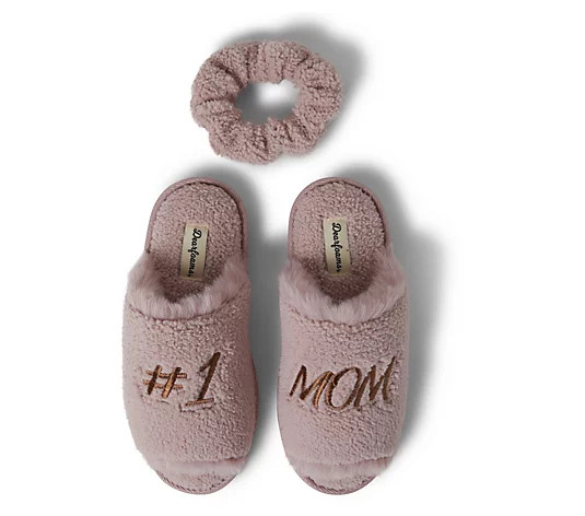 Dearfoams Women's Slippers with Scrunchie - Lou ise - QVC.com | QVC