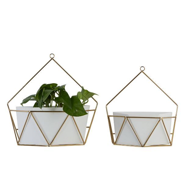 Set of 2 Geometric Metal Wall Planters Gold/White - CosmoLiving by Cosmopolitan | Target
