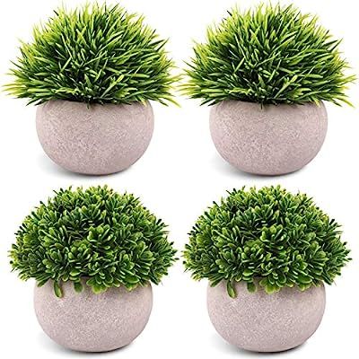 CEWOR 4 Packs Artificial Mini Potted Plants Plastic Faux Topiary Shrubs Fake Plants for Bathroom ... | Amazon (US)