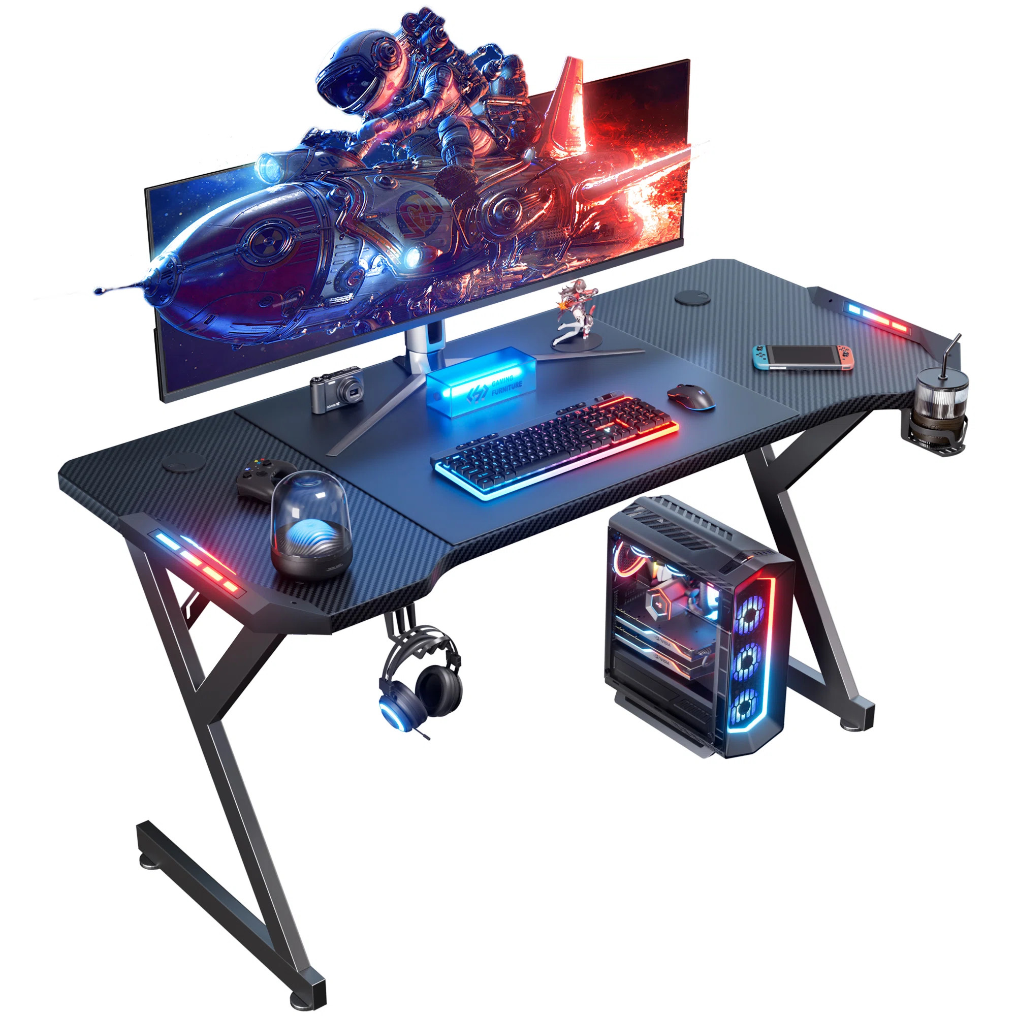 Hldirect Gaming Desk With LED Lights, Home Office Gamer Desk, Ergonomic Computer Table With Large... | Wayfair North America
