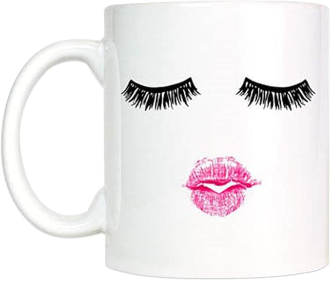 Lashes and Lipstick Coffee Mug, Cute Gift Women Eyelash Mug, Eyelashes Mug, Girly Gift for Sister... | Amazon (US)