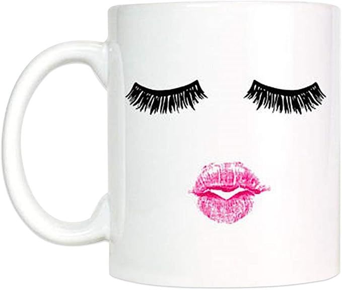 Lashes and Lipstick Coffee Mug, Cute Gift Women Eyelash Mug, Eyelashes Mug, Girly Gift for Sister... | Amazon (US)