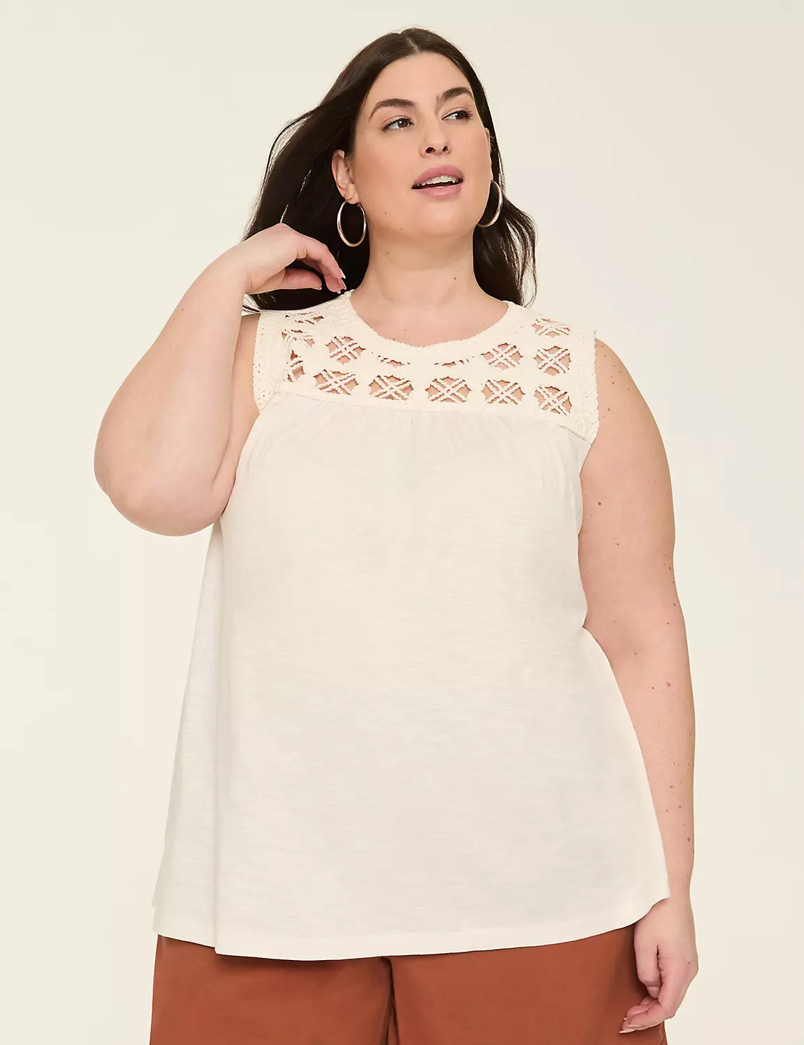 Sleeveless Crochet-Yoke Top | Lane Bryant (US)
