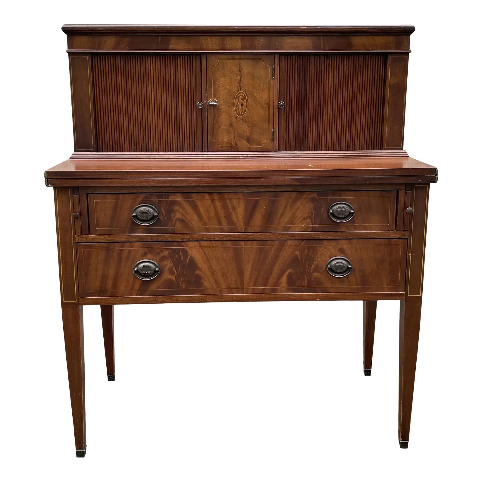 Flame Mahogany Tambour Federal Writing Desk | Chairish